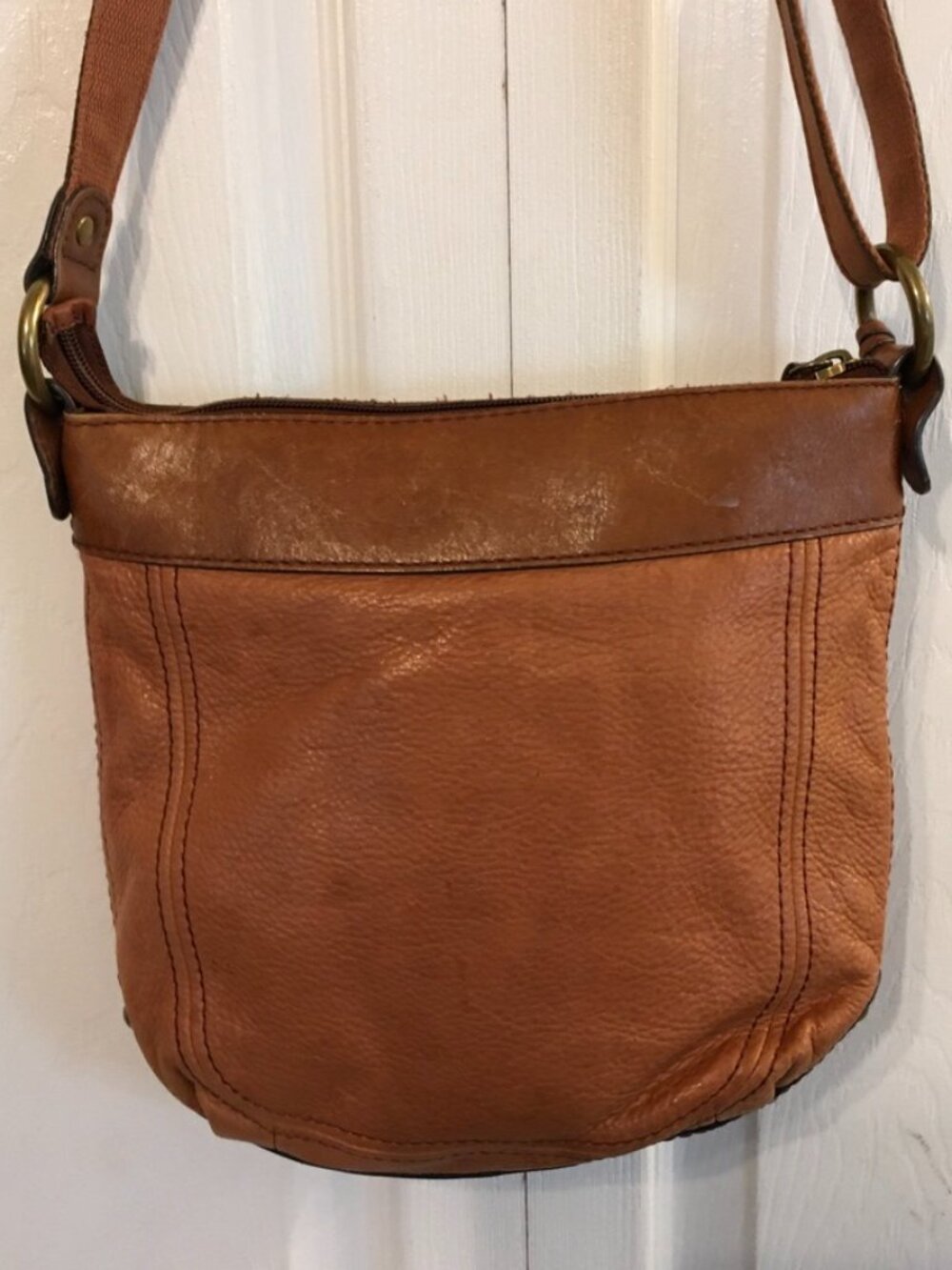Vintage Fossil Tan/ Brown Leather Crossbody Bag - Picture 5 of 7